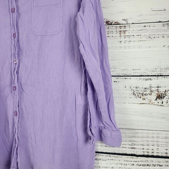 Sergenti Button Front Top XL Womens Purple Long Roll Tab Sleeve 100% Cotton - Picture 5 of 13